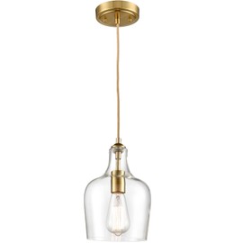 HYDELITE Modern Brushed Gold Pendant Light Fixtures Clear Glass Adjustable Cord Hanging Light for Living Room Kitchen Island Chandelier with Bell Shape