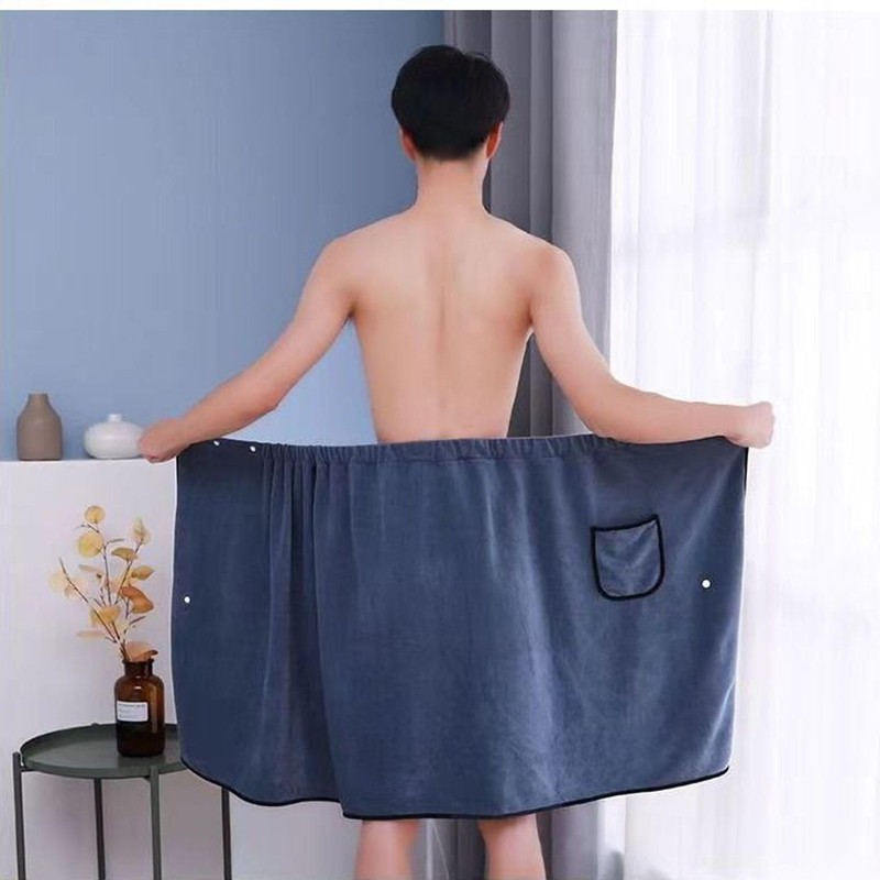 Holajoy Men's Fall Towel Wrap Fleece Bath Towel Elastic Waistband
