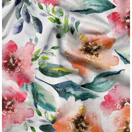 Soimoi Silk Fabric Flower & Leaves Watercolor Print Fabric by the metre 42 Inch Wide
