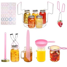Zhaoyao 8PCS Canning Supplies Starter Kit，Canning Kit with Canning Funnel, 11.2in Stainless Steel Canning Rack, Canning Tong, Jar Lifter, Magnetic Lid Lifter, Jar Wrench, Bubble Popper, Canning Labels