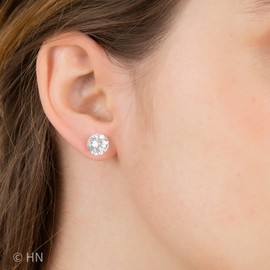 Heather Needham Sterling Silver Large Cubic Zirconia Stud Earrings for Women - Radiant & Elegant - Size: 9mm - Gift Boxed 5771CZ