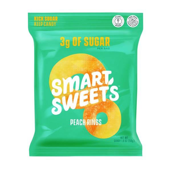 SmartSweets Peach Rings, Candy With Low Sugar 3g, Low Calorie 100, Net Carb 10, Plant Based, Gluten Free, No Artifical Colors or Sweeteners 1.8 Oz Bags (Pack of 12)