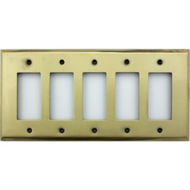 Antique Satin Brass 5 Gang GFI/Rocker Opening Switch Plate
