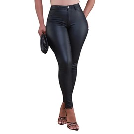 hibshaby Sexy Stretchy Zipper Pants High Waist Casual Trousers Black XL