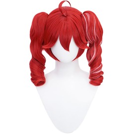 Shigane Tet Wig, Cosplay Wig, Red, Curly Hair, Wave, Bangs, Lolita, Women's, Small Face, Harajuku Style, Lolita, Events, Fashion, Wig, Heat Resistant, Imechen Wig with Net