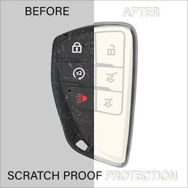 QBUC for Chevy Key Fob Cover with Keychain Soft TPU Protection Case Compatible with 2021-2026 Chevy Tahoe Suburban GMC Yukon Denali Silverado 6-Buttons(Chrome Trim White)