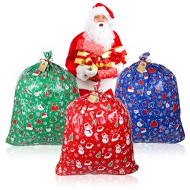 NEWMIAO 3 Pcs Large Christmas Gift Bags, Big Gift Bags for Huge Gifts, 36" x 44" Jumbo Xmas Wrapping Bags for Presents, Holiday Gift Bags Plastic Santa Bag Giant Christmas Sacks