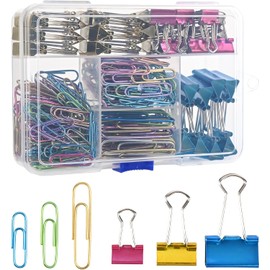 Juego de clips de papel coloridos, 250 clips de papel de colores variados, tamaño grande, mediano y pequeño, clips de papel para papeleo, suministros escolares y artículos esenciales de computadora