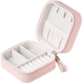 Luxury Travel Jewelry Box for Women Mini Organizer Small Jewelry Portable Travel Case for Rings Earrings Necklace Multifunctional Storage Mother's Day Gift Women Wife Daughter Gift (LIGHT PINK)