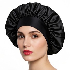 iLamvie iLamvie Silk Bonnet,Satin Bonnet,Hair Bonnet For Sleeping,Bonnet,Soft And Comfortable Silk Sleep Cap(Black)