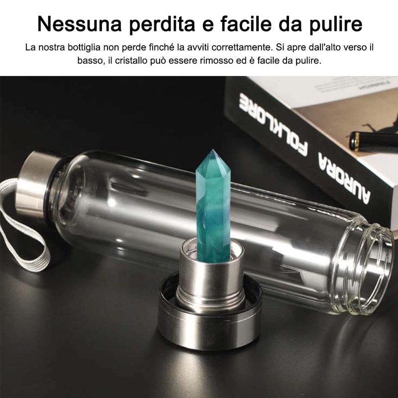 HINATAA Crystal Water Bottle, Removable Healing Natural Quartz Water Bottle,