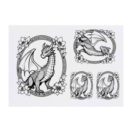 4 x 'Enchanted Dragon' Temporary Tattoos - Water Resistant, Skin-Safe, Non-Toxic Transfers, Mixed Sizes (TO00078258)