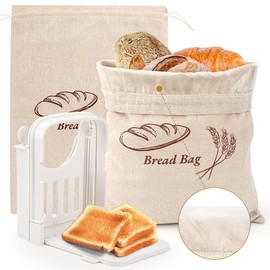 Bread Slicer for Homemade Bread,Includes 2 TPU Lined Reusable Linen Bread Bags for Sourdough Fresh Bread Storage,15x11.8in,Thin Bread Cutter Machine3 Adjustable Sizes