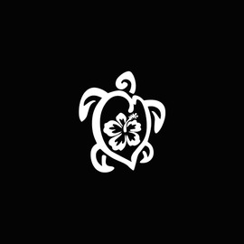 AzQuest Hibiscus Sea Turtle Decal Vinyl Car Sticker Ocean Sea Life | Cars Trucks Vans Walls Laptop | White | 6 Inch | AZQ190|