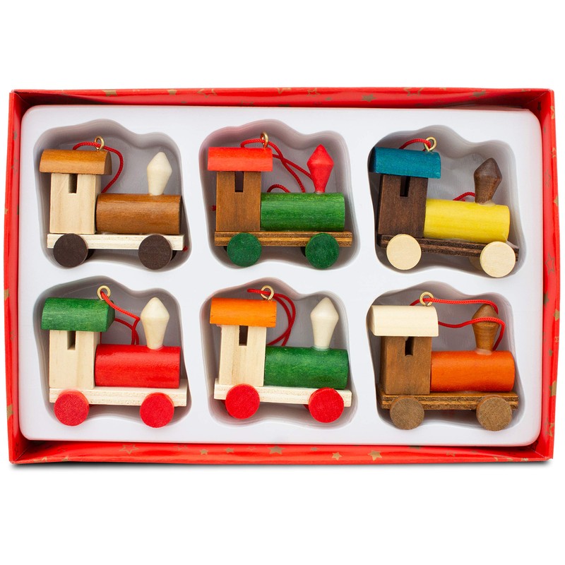 Brubaker Set of 6 Wooden Railway Pendants, Tree Decorations, Locomotives,