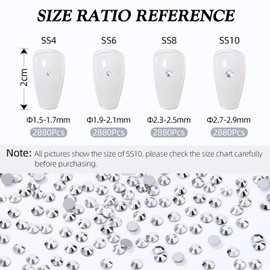 Meibite Silver Flatback Rhinestones, Glass Rhinestones for Nail Art and Craft, Glue Fix, Loose Crystal Gemstones(Silver, SS10, 2880pcs, 2.7-2.8mm)
