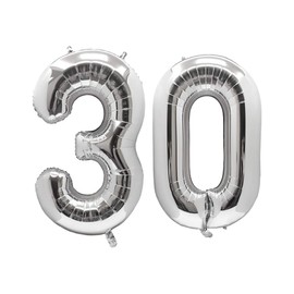 AULE 40 Inch Jumbo Silver Foil Mylar Number Balloons for Men Women 30th Birthday Party Decorations 30 Years Old Anniversary Party Supplies