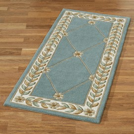 Fleurette Traditional Runner Rug | 2 feet 3 inches x 5 feet | Classic Wedgewood Blue | Elegant Hand-tufted & Handcarved Pure Wool Rectangle Runner Rug | Timeless Diamond Latticework, Florals & Leaves