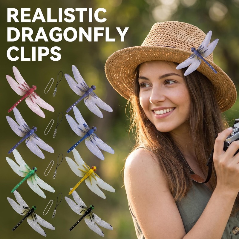 12PCS 3D Artificial Dragonfly Clips – Durable TPR/PVC Hanging Ornaments
