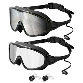 Swimming Goggles 2 Pack, Anti Fog UV Protection, Wide View Leak-Proof Swim Goggles for Adults Men and Women, Clear Vision for Pool and Open Water