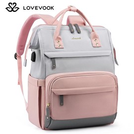 LOVEVOOK 15.6-17.3 Laptop Backpack for Women, Backpack Purse for Girls with Anti-Theft Pocket, Nurse and College.:_Pink-grey_17.3"