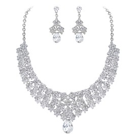 EVER FAITH Women's Jewellery Set Austrian Crystal Wedding Floral Leaf 2 Layers Necklace Earrings Set for Banquet Prom, Crystal, No information