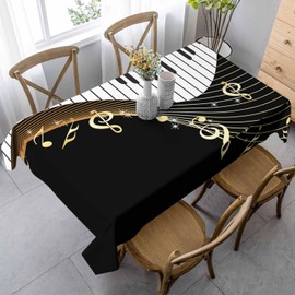LoLo UoUo Piano Music Notes Table Cloth 60x84 Inch Black Piano Musical Instrument White Notes Outdoor Waterproof Tablecloth Rectangle for Party Picnic Dinner Deco