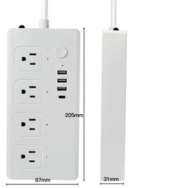 Power bar Power Strip Surge Protectors with USB-C 30W USB-C 18W 4 AC outlets 5Feet Extension Cord Flat Plug for Home Office Hotel