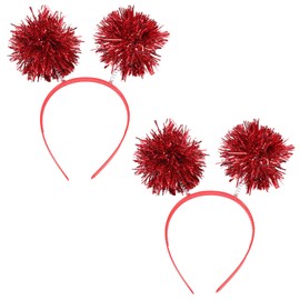 couduan 2 Pcs Foil Strips Pom Pom Headbands,Tinsel Hair Bands,Creative Hairball Headband,Hair Accessories For Women Girls Children,Suitable For Birthday,Parties,Festival Performance(Red)