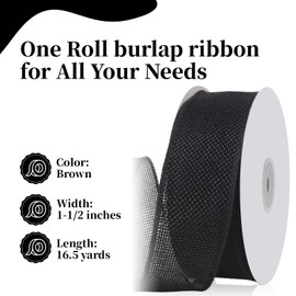 Phinus Burlap Wired Edge Ribbon (Black), Burlap Ribbon, 1.5inx16.5 Yard Burlap Wired Ribbon for Big Bow, Wreath, Tree, Weddings, Parties, Outdoor Decoration, Thanksgiving, Christmas