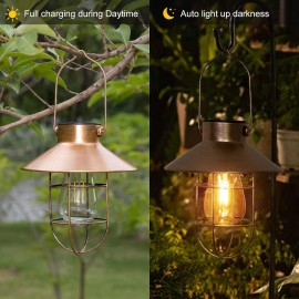 pearlstar Solar Lantern Outdoor Hanging Light Metal Farmhouse Copper,