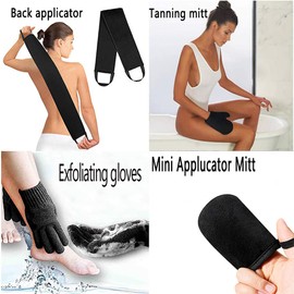 Self Tanning Mitt Set Includes Self Tanner Mitt Mini Tanning Glove Treatment Details Exfoliating Glove Self Tanner Back Applicator with Handles for Even, Streak-Free Glow