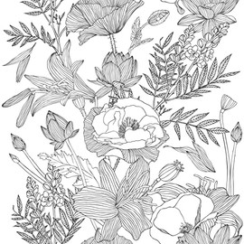 Blooming Wall Black White Elegant Modern Lotus Lily Leaf Peel and Stick Wallpaper Self-Adhesive Prepasted Wallpaper Wall Mural Wall Decor (17.7“x118”, Black/White)