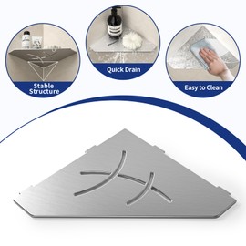 Bernkot Corner Shower Shelf 10" Brushed 304 Stainless Steel Pentagonal Corner Shelves Recessed Bathroom Shower Shelf 2 Pack, No Drilling Needed