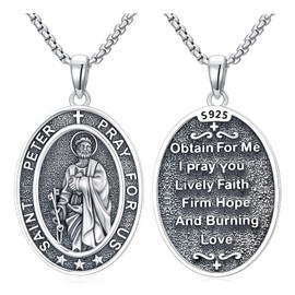 Cargari Saint Peter Necklace 925 Sterling Silver St Peter Medal Pendant Protection Jewelry Oval Religious Pregnant Patron Medallion Gift for Women Men
