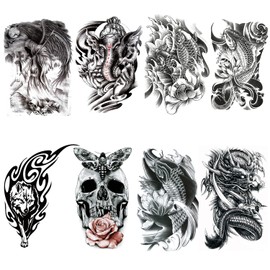 HONJALO Tattoo Sticker, Large, Japanese Carved, Long Lasting, Waterproof, Stylish, Cool, Tattoo Sticker, Japanese Pattern, Suitable for Men, Women, Arms, Shoulders, Legs, 5.9 x 8.3 inches (15 x 21 cm)