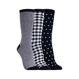 Clarks Women's Checkered Crew Socks 3 Pair, Black/Noir, Women's 4-10 Shoe