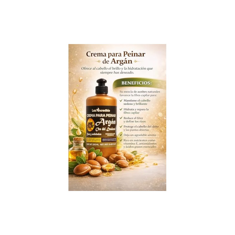 Crema para Peinar con Aceite de Argán, para Rizos y