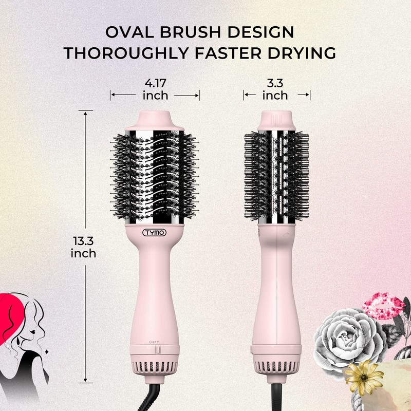 TYMO Pink Volumizer Hair Dryer Brush with Titanium Barrel, 1200W,