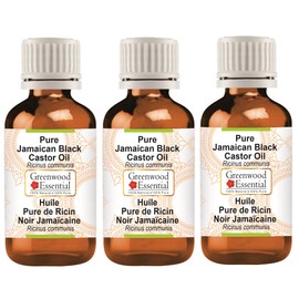 Greenwood Essential Pure Jamaican Black Castor Oil (Ricinus communis) Cold Pressed (Pack of Three) 100ml X 3 (10 oz)