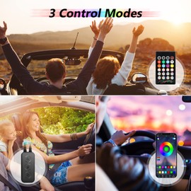 Bluetooth Ambient Lighting for Cars, Tasmor RGB, LED Interior Lighting with App Controllable, Dimmable, Waterproof Footwell Lighting, Auto Tuning with Remote Control, 12V, Syn with Music