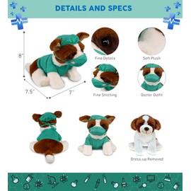 DolliBu St. Bernard Dog Doctor Plush Toy - Super Soft Dog Doctor Stuffed Animal Dress Up with Cute Uniform and Cap Outfit - Gift for Doctor, Nurse, Surgeon, Dentist - 8 Inch
