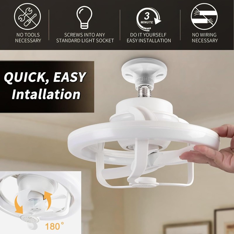 VANLUDA Socket Fan Light,11 Inches E26/E27 Ceiling Fan with Light