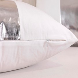 TAOSON Pack of 2 Velvet Decorative Throw Pillow Covers White Patchwork with Silver Striped Leather Pillow Covers 12 × 20 Inch Cushion Covers Decor Living Room Sofa Bedroom Car Only Cover No Insert