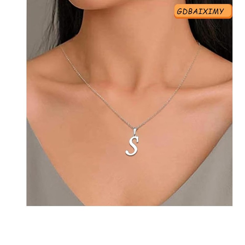 GDBAIXIMY Alphabet S Name Initial Letter Pendant Necklace Silver for