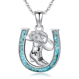 YYmqmq Cowboy Boot Necklace 925 Sterling Silver Turquoise Horseshoe Pendant Western Necklace Horse Jewelry Gifts for Women Cowboy Cowgirl