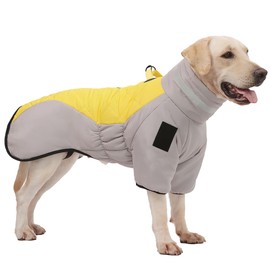 ALLSOPETS Waterproof Dog Coats for Medium and Large Dogs, Warm Dog Jackets with Reflective Stripes, Ideal Dog Clothing for Cold Weather (Yellow, 3XL)