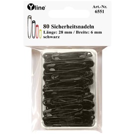 Yline Pack of 80 Mini Safety Pins, 28 mm, Small, Black, Nickel-Free, Needle Needles, 6551