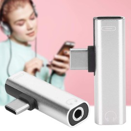 2 Pack Type-C to 3.5mm Audio Adapter, 2 in 1 Type-C to 3.5mm Headphone Jack Adapter with Type-C Charging Port, Aluminum Alloy Audio Cable Adapter, Suitable for Phones, Tablets, PC