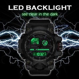 findtime Mens Sports Watch Tactical Military Watches for Men Waterproof Watch Mens Digital Watches Rugged Watch with LED Backlight Alarm Stopwatch, Black